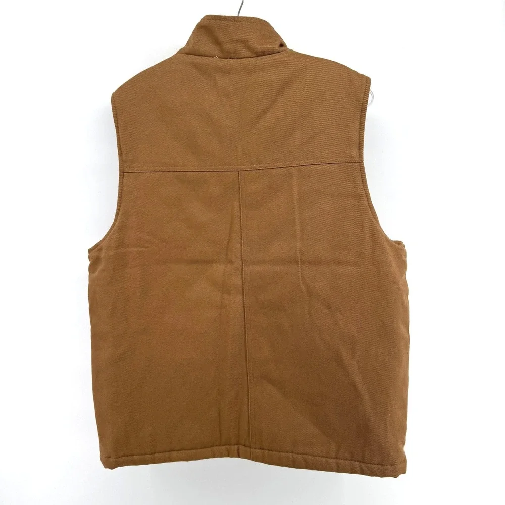 Weatherproof Canvas Workwear Vest Mens Medium Brown Sherpa Lined Quilted Utility